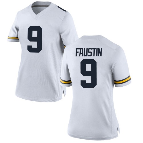 Sammy Faustin Michigan Wolverines Women's NCAA #9 White Game Brand Jordan College Stitched Football Jersey STA0454WE